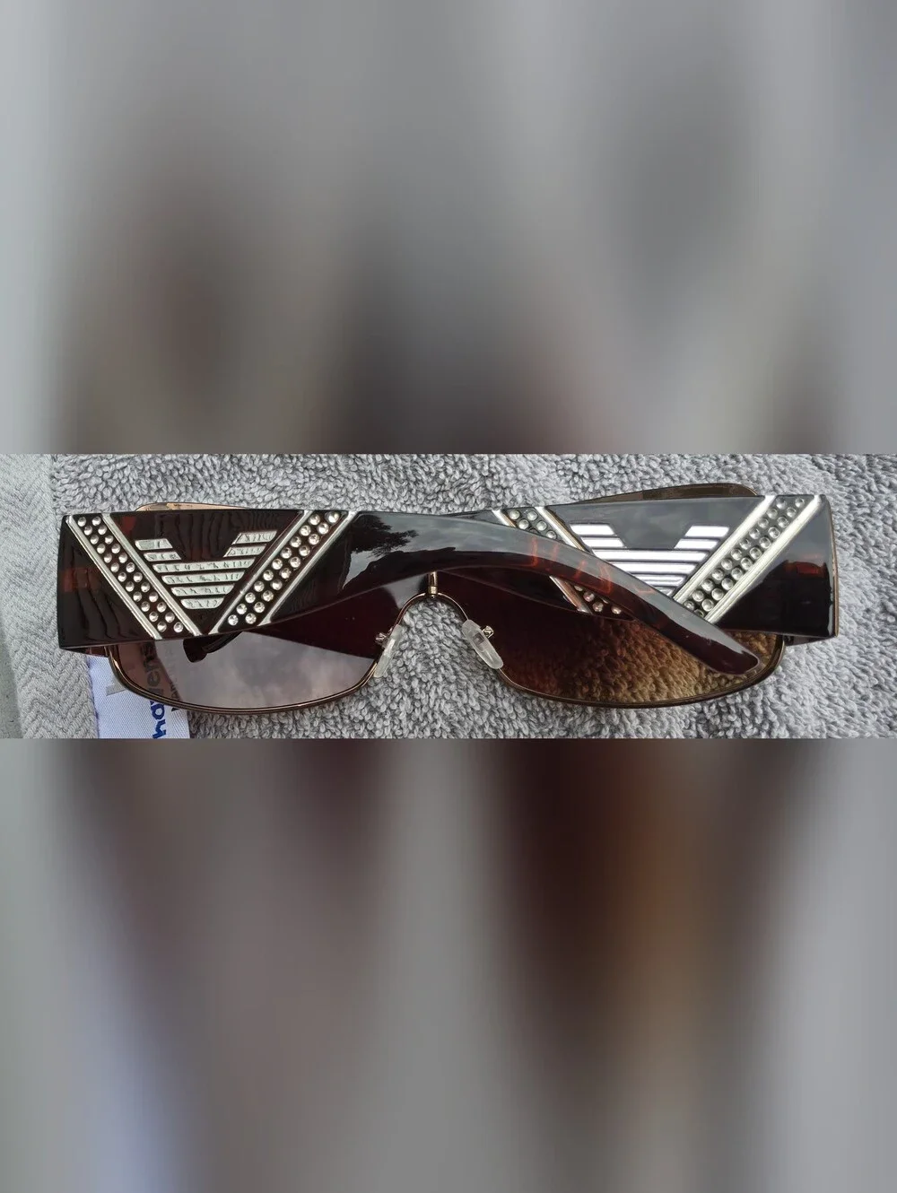 Monogram Designer Y2K Oversized Shield Sunglasses Brown Bronze Rhinestone Bling
